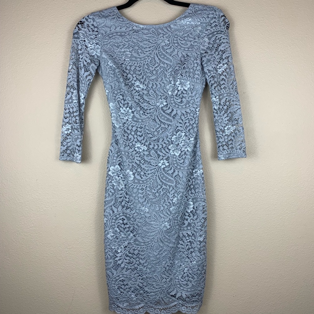 B Darlin Gray Lace Tie Back Mini Dress